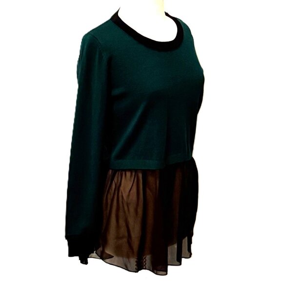 Patrizia Luca Milano Green Mixed Media Scoop Neck Sweater Small Tunic Shirt Top - Picture 3 of 8